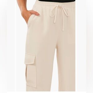 Halogen Crepe Cargo Trousers Pants XS/S Cream Pockets Drawstring